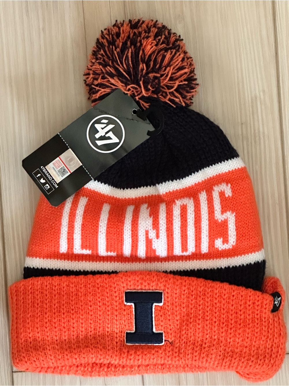 University of Illinois Knit Pom Beanie - Orange & Navy unisex